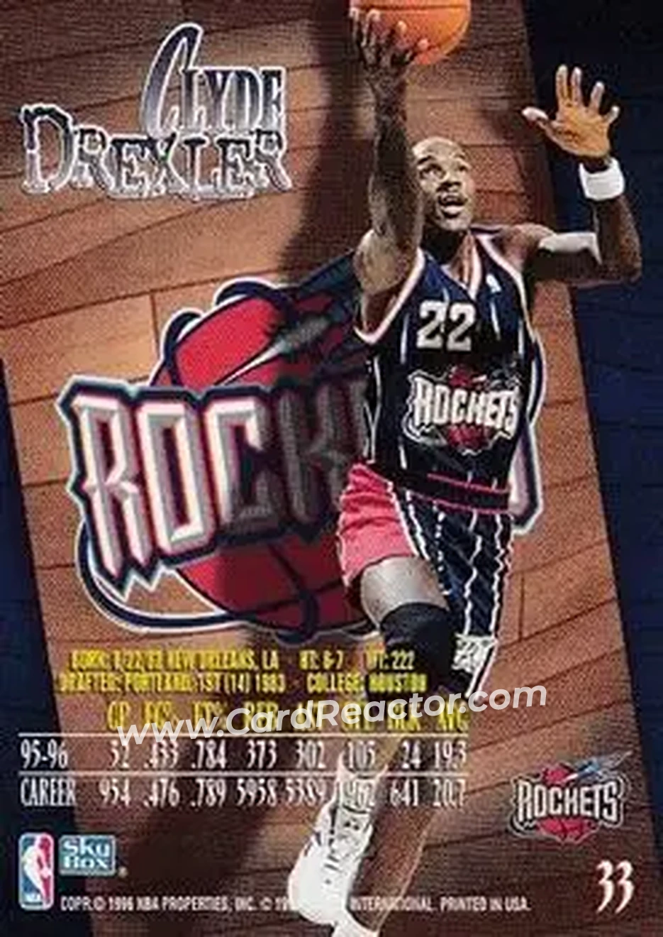 1996-97 SkyBox Z-Force #33 - Clyde Drexler - Houston Rockets - Back