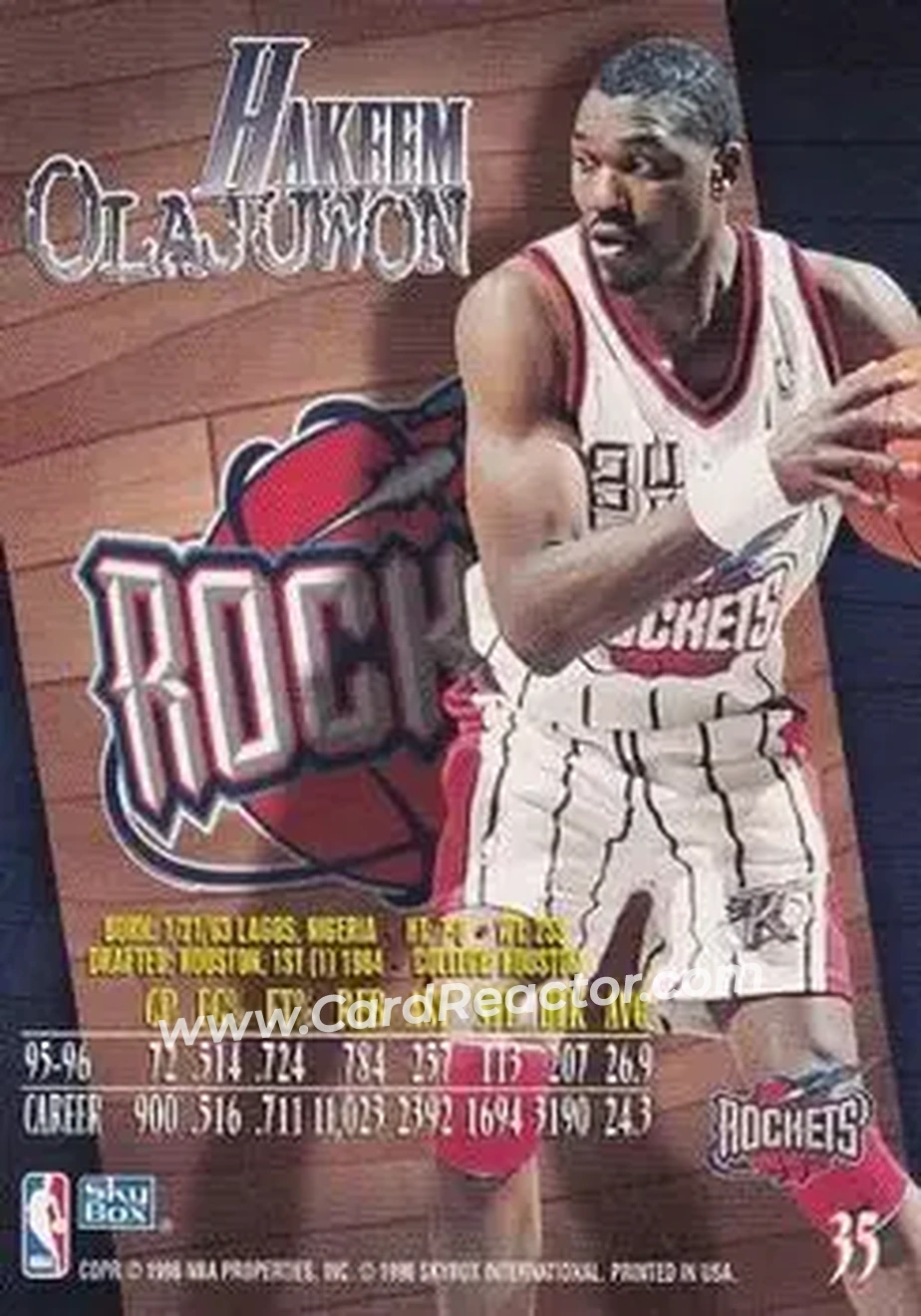 1996-97 SkyBox Z-Force #35 - Hakeem Olajuwon - Houston Rockets - Back