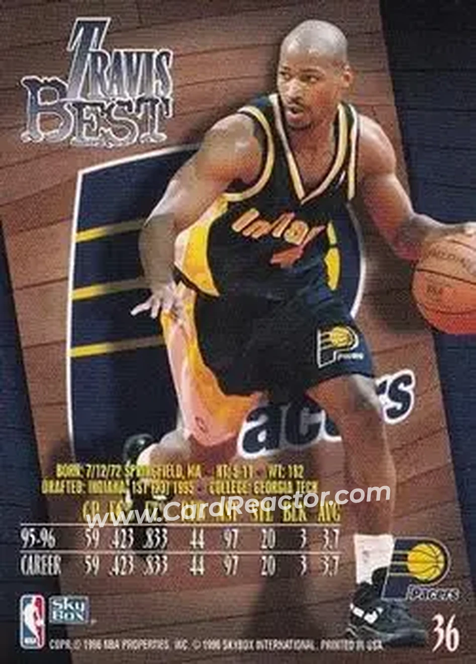 1996-97 SkyBox Z-Force #36 - Travis Best - Indiana Pacers - Back