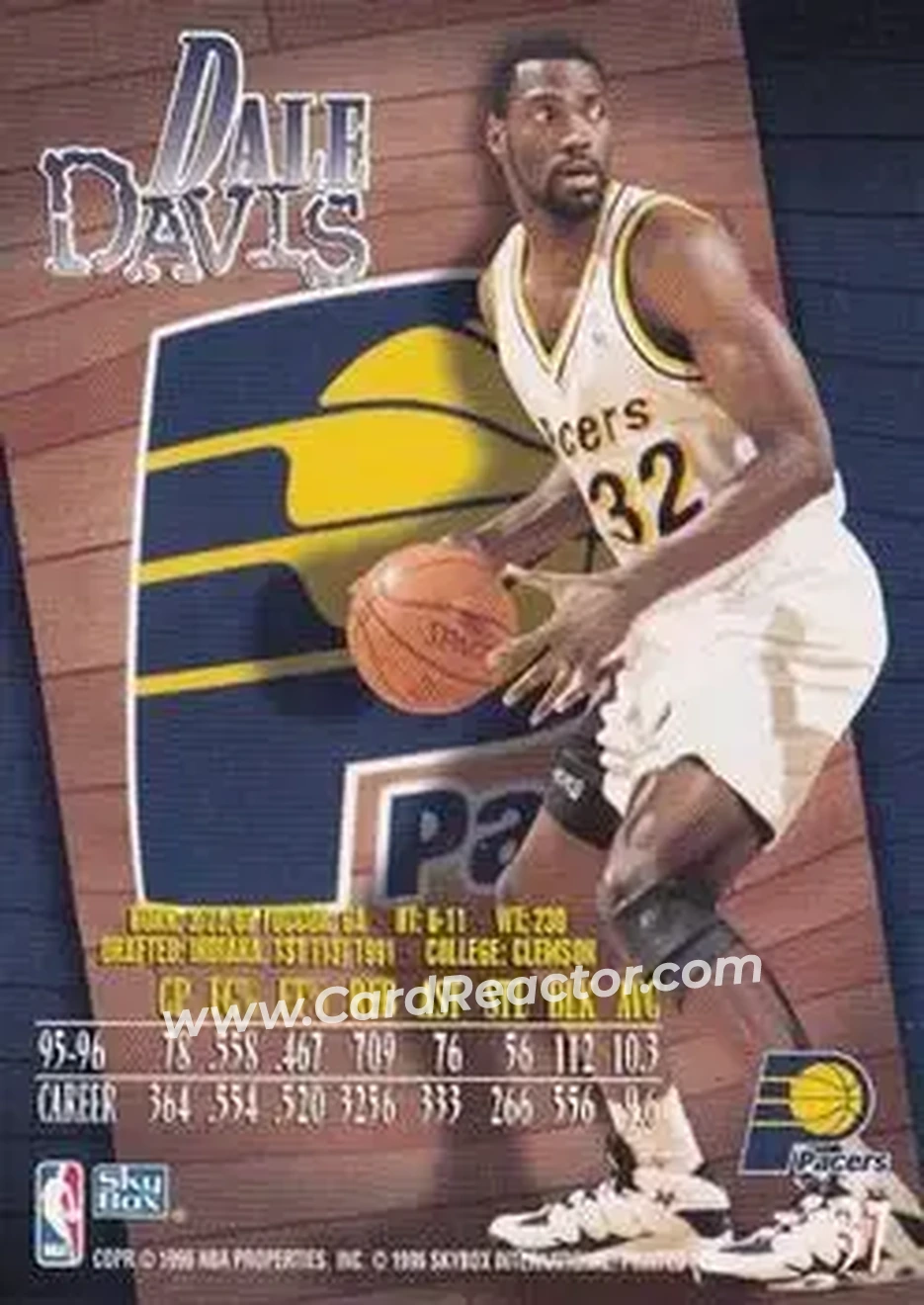 1996-97 SkyBox Z-Force #37 - Dale Davis - Indiana Pacers - Back