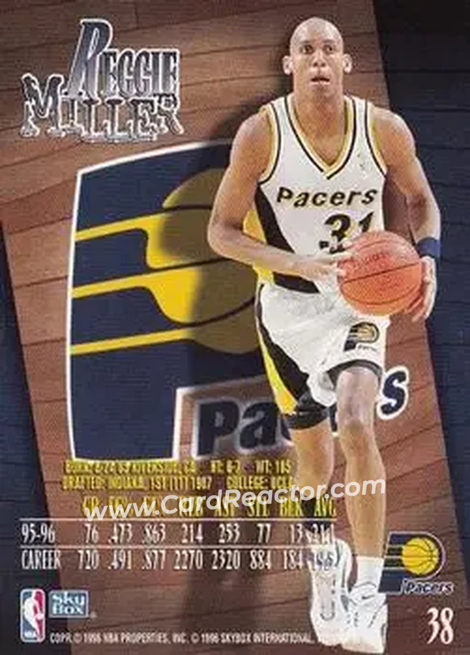1996-97 SkyBox Z-Force #38 - Reggie Miller - Indiana Pacers - Back
