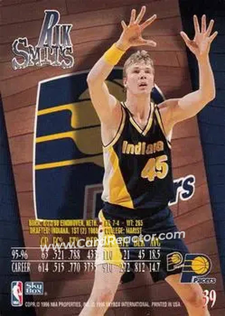 1996-97 SkyBox Z-Force #39 - Rik Smits - Indiana Pacers - Back
