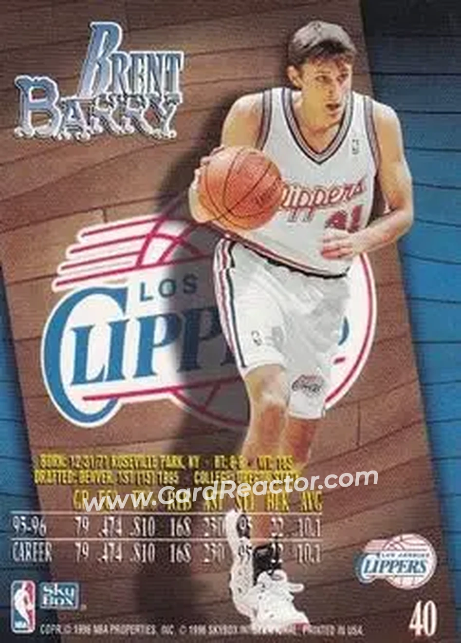 1996-97 SkyBox Z-Force #40 - Brent Barry - Los Angeles Clippers - Back