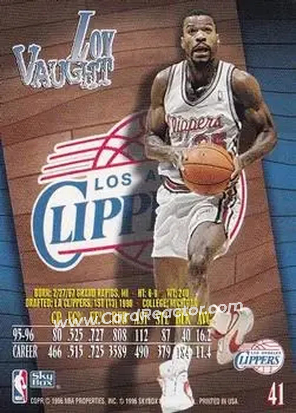 1996-97 SkyBox Z-Force #41 - Loy Vaught - Los Angeles Clippers - Back