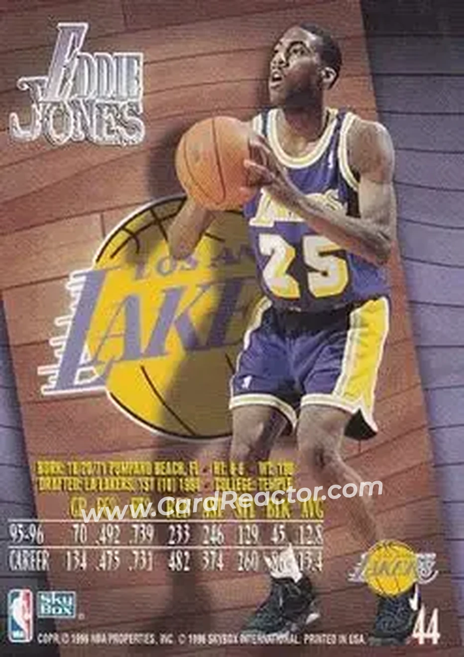 1996-97 SkyBox Z-Force #44 - Eddie Jones - Los Angeles Lakers - Back