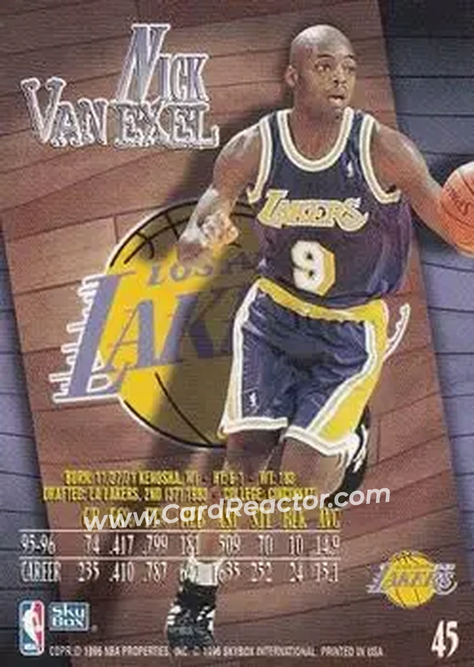 1996-97 SkyBox Z-Force #45 - Nick Van Exel - Los Angeles Lakers - Back