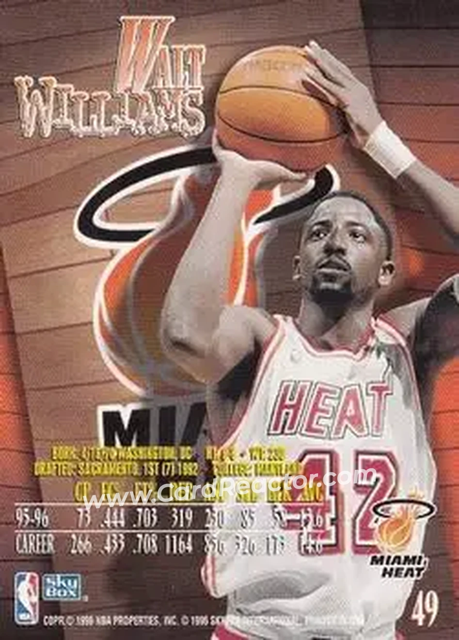 1996-97 SkyBox Z-Force #49 - Walt Williams - Miami Heat - Back
