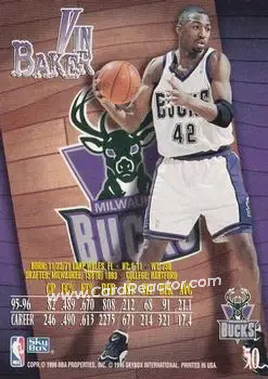 1996-97 SkyBox Z-Force #50 - Vin Baker - Milwaukee Bucks - Back