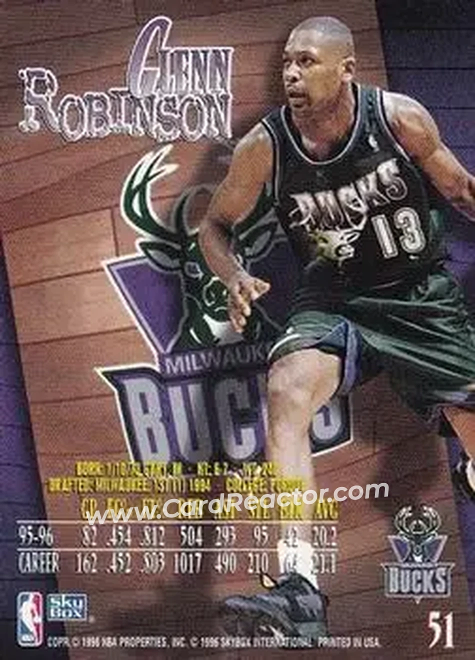 1996-97 SkyBox Z-Force #51 - Glenn Robinson - Milwaukee Bucks - Back