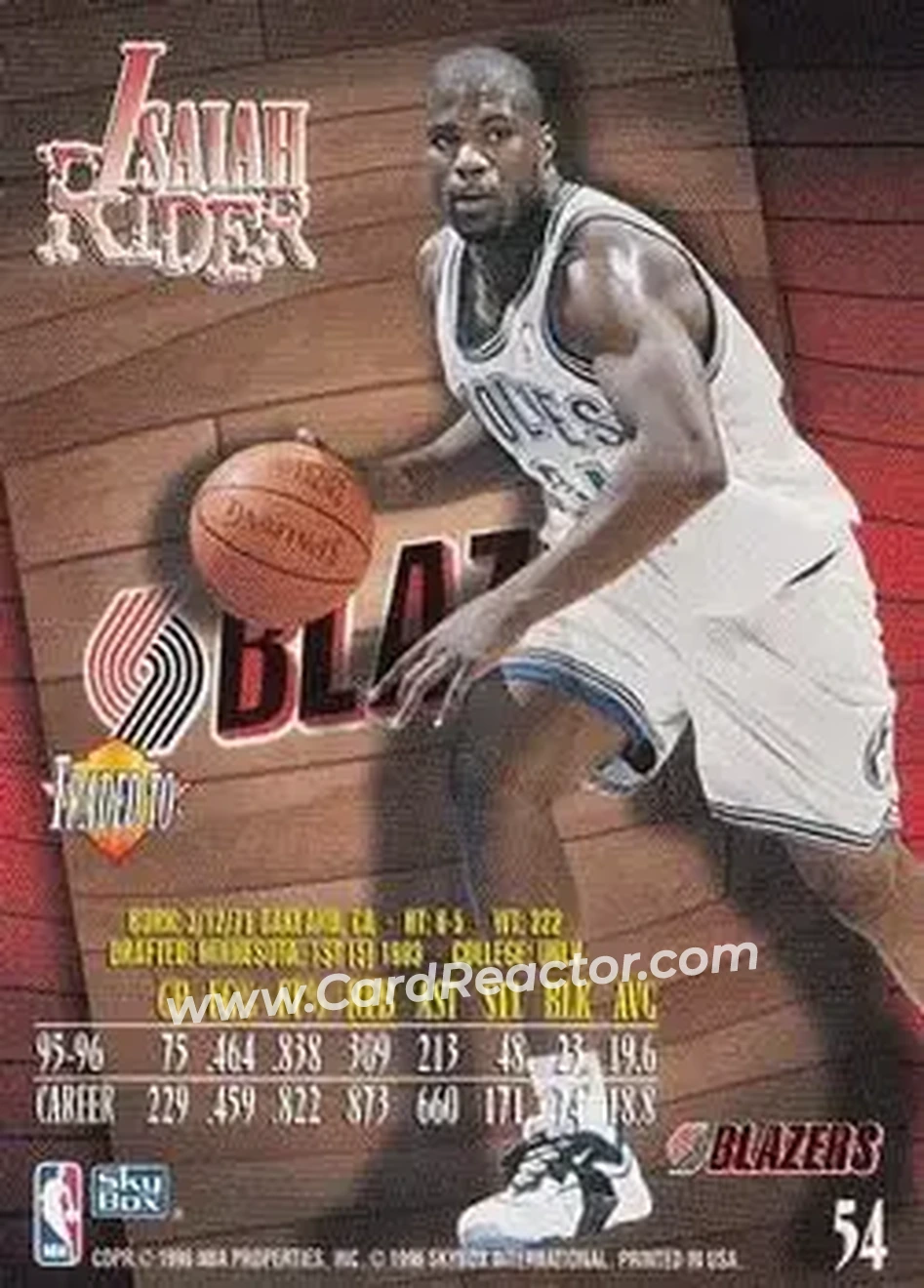 1996-97 SkyBox Z-Force #54 - Isaiah Rider - Portland Trail Blazers - Back