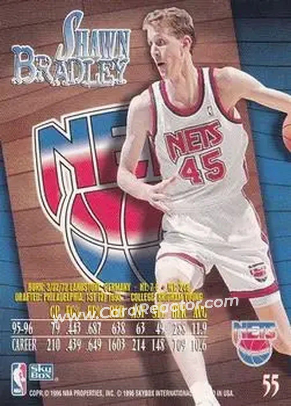 1996-97 SkyBox Z-Force #55 - Shawn Bradley - New Jersey Nets - Back