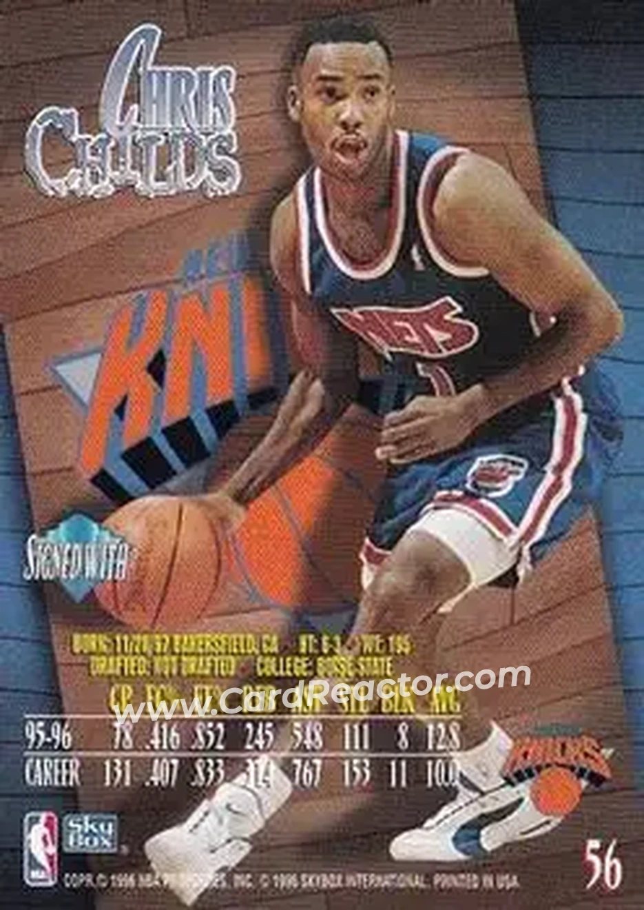 1996-97 SkyBox Z-Force #56 - Chris Childs - New York Knicks - Back