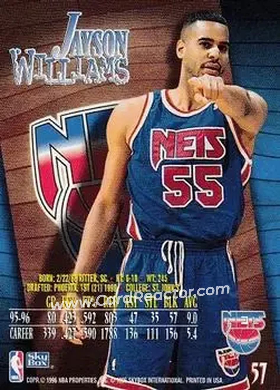 1996-97 SkyBox Z-Force #57 - Jayson Williams - New Jersey Nets - Back