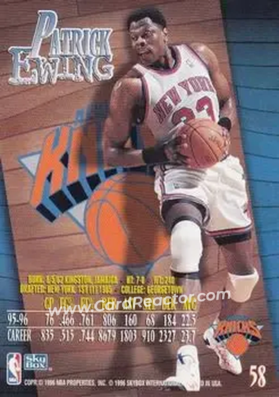 1996-97 SkyBox Z-Force #58 - Patrick Ewing - New York Knicks - Back 1996-97 SkyBox Z-Force #58 - Patrick Ewing - New York Knicks - Back