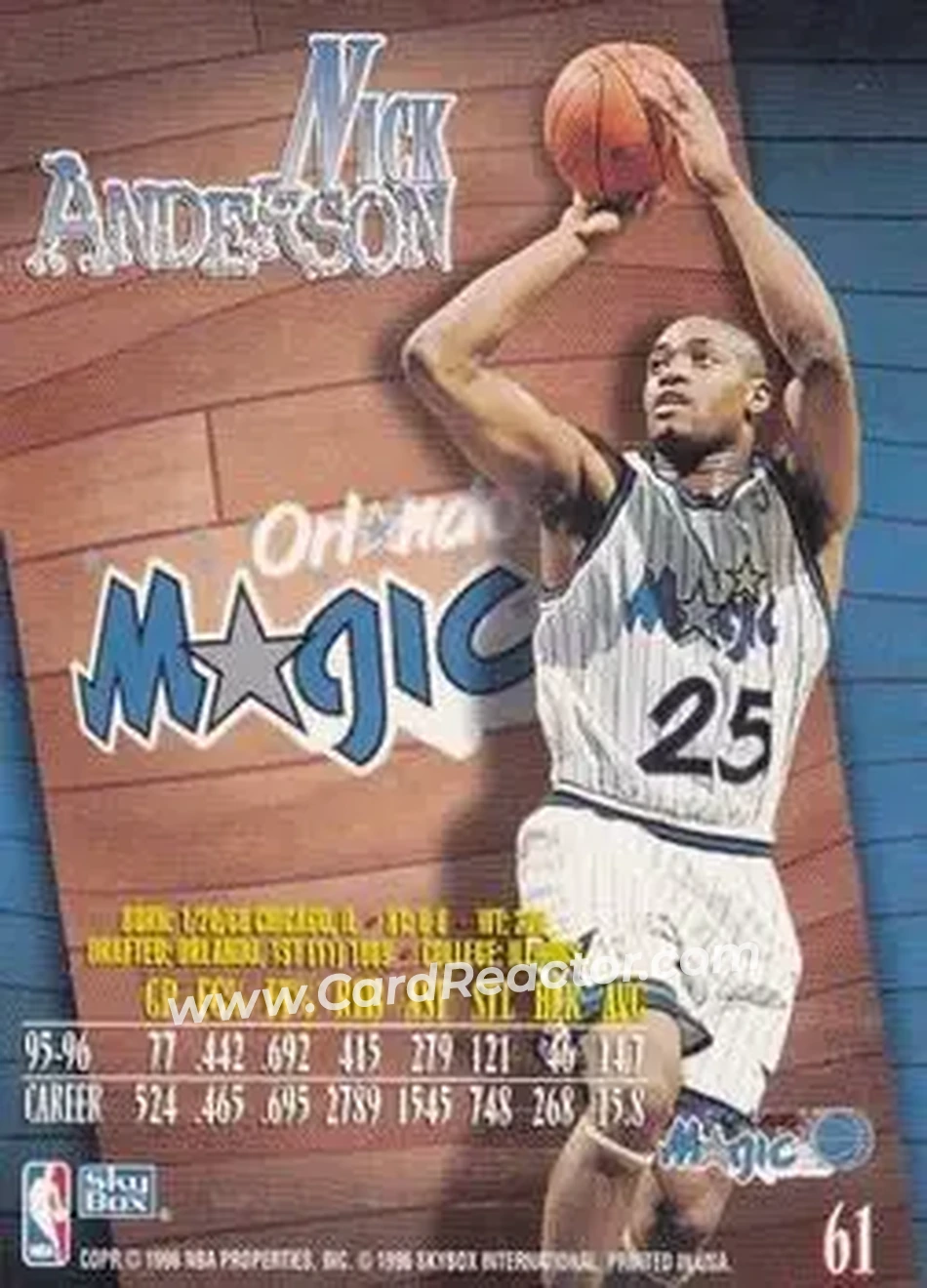 1996-97 SkyBox Z-Force #61 - Nick Anderson - Orlando Magic - Back
