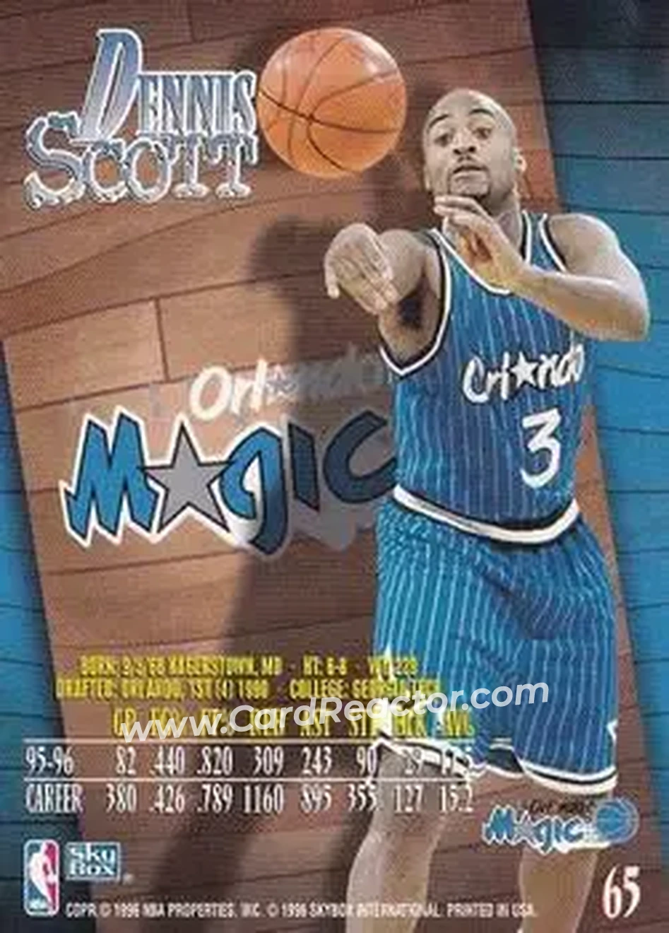 1996-97 SkyBox Z-Force #65 - Dennis Scott - Orlando Magic - Back