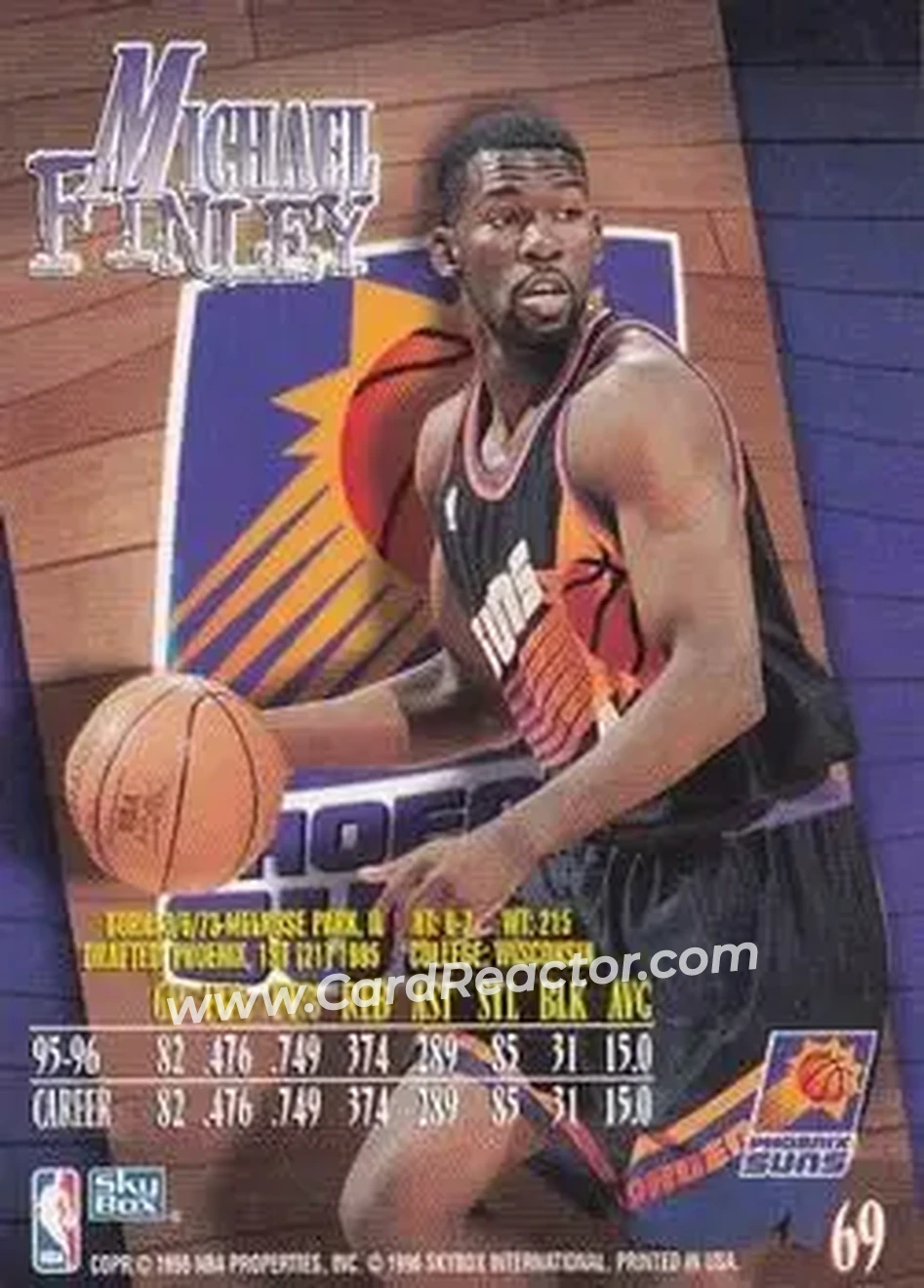 1996-97 SkyBox Z-Force #69 - Michael Finley - Phoenix Suns - Back
