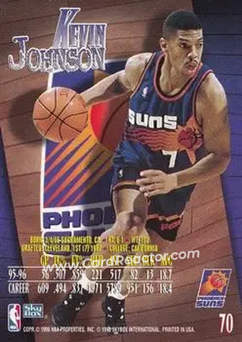 1996-97 SkyBox Z-Force #70 - Kevin Johnson - Phoenix Suns - Back