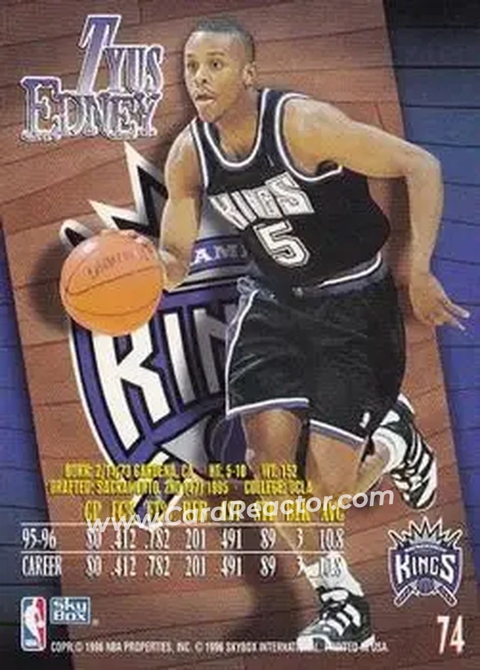 1996-97 SkyBox Z-Force #74 - Tyus Edney - Sacramento Kings - Back 1996-97 SkyBox Z-Force #74 - Tyus Edney - Sacramento Kings - Back