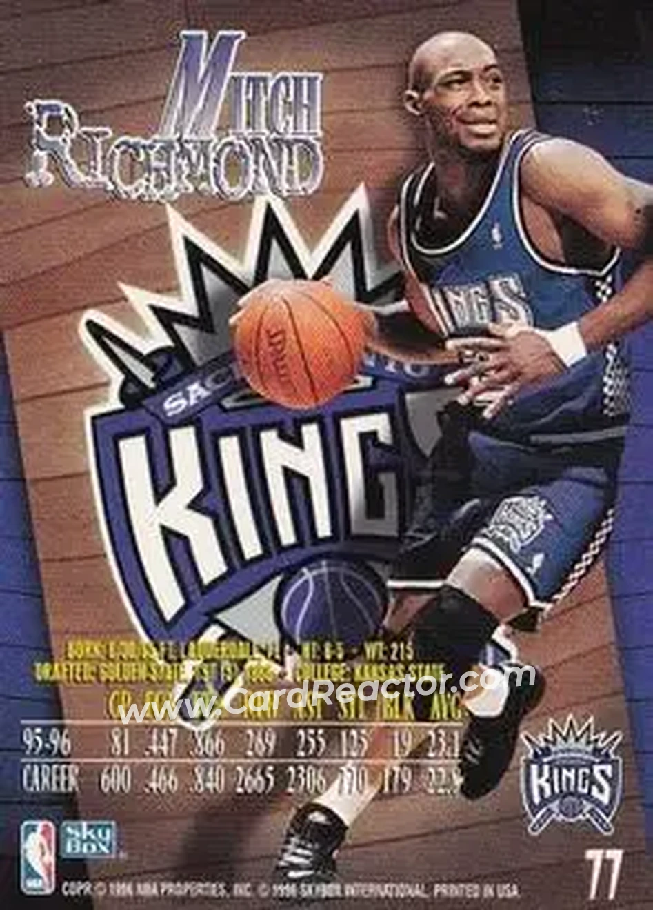 1996-97 SkyBox Z-Force #77 - Mitch Richmond - Sacramento Kings - Back