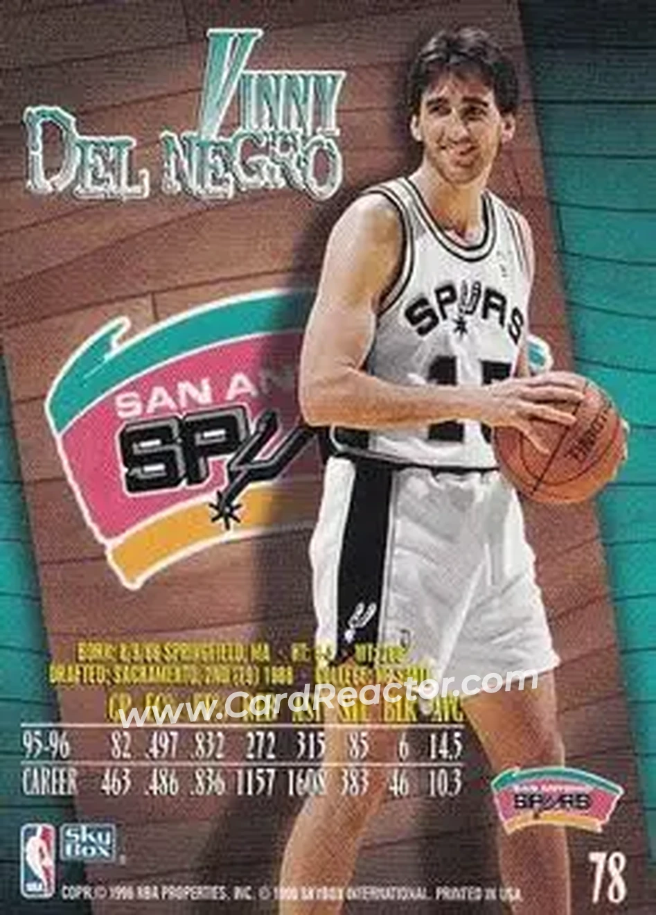1996-97 SkyBox Z-Force #78 - Vinny Del Negro - San Antonio Spurs - Back