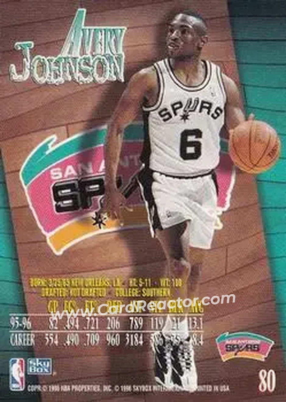 1996-97 SkyBox Z-Force #80 - Avery Johnson - San Antonio Spurs - Back