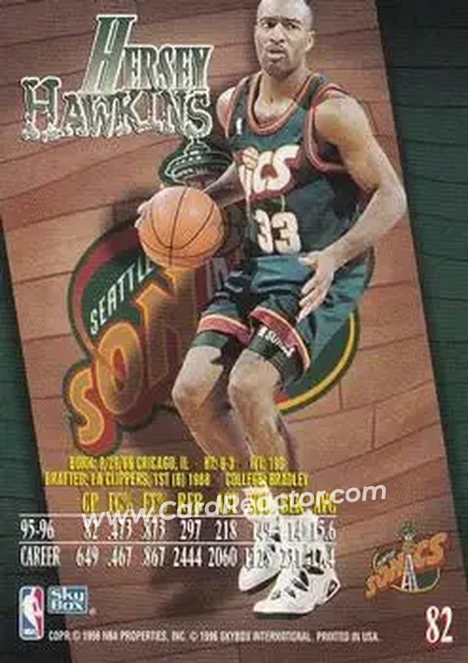 1996-97 SkyBox Z-Force #82 - Hersey Hawkins - Seattle SuperSonics - Back