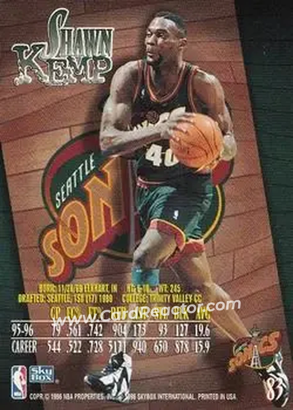 1996-97 SkyBox Z-Force #83 - Shawn Kemp - Seattle SuperSonics - Back