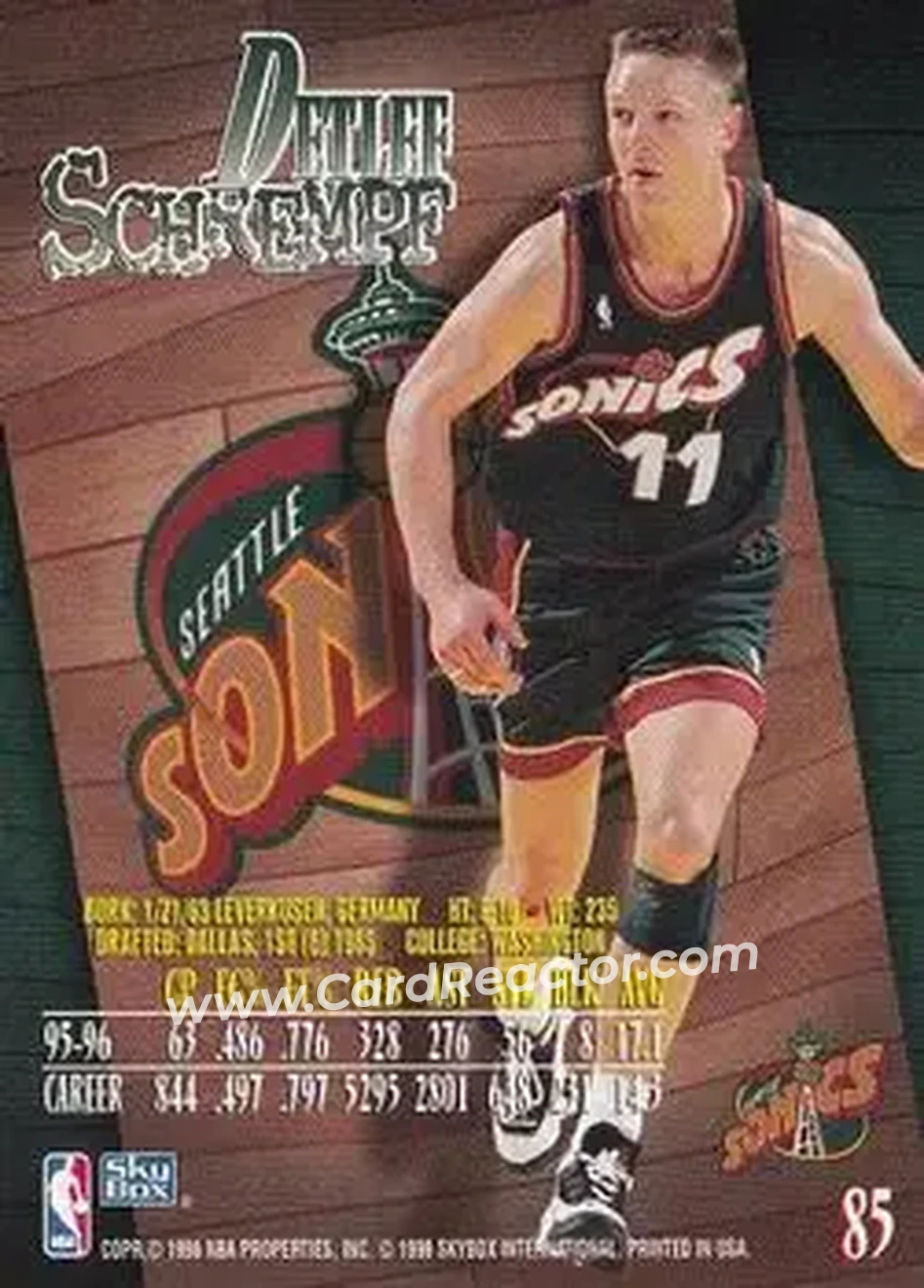 1996-97 SkyBox Z-Force #85 - Detlef Schrempf - Seattle SuperSonics - Back