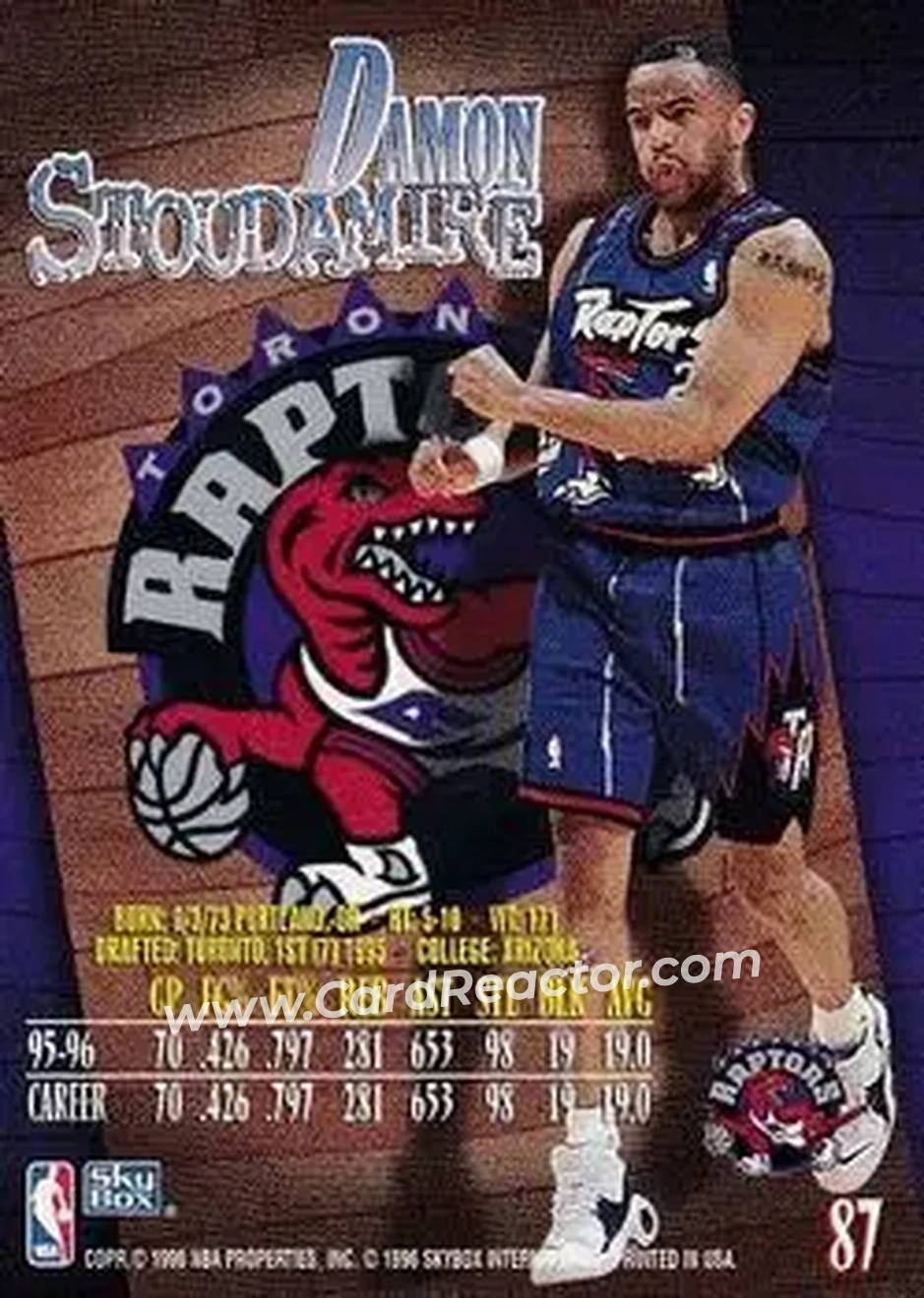 1996-97 SkyBox Z-Force #87 - Damon Stoudamire - Toronto Raptors - Back