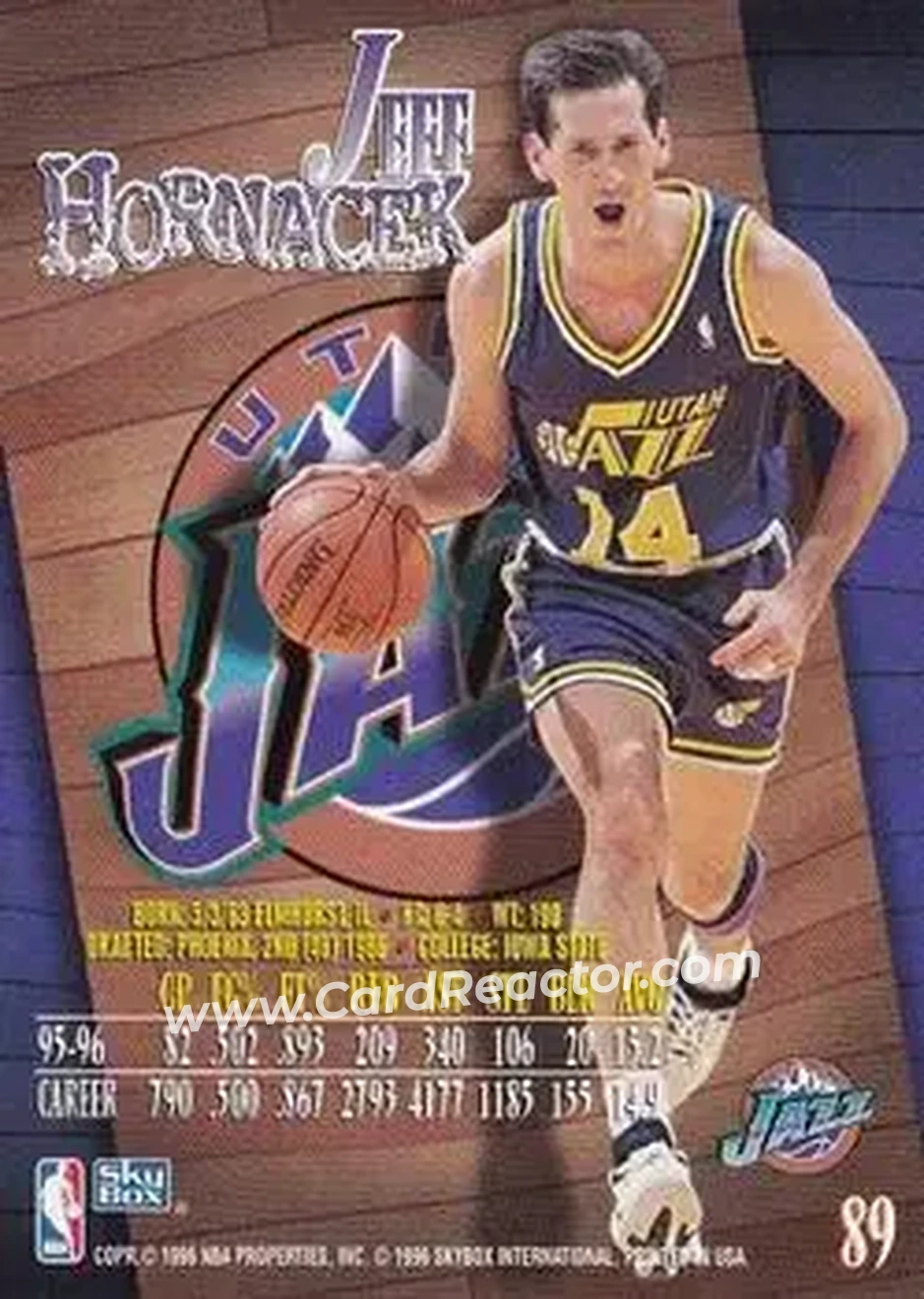 1996-97 SkyBox Z-Force #89 - Jeff Hornacek - Utah Jazz - Back