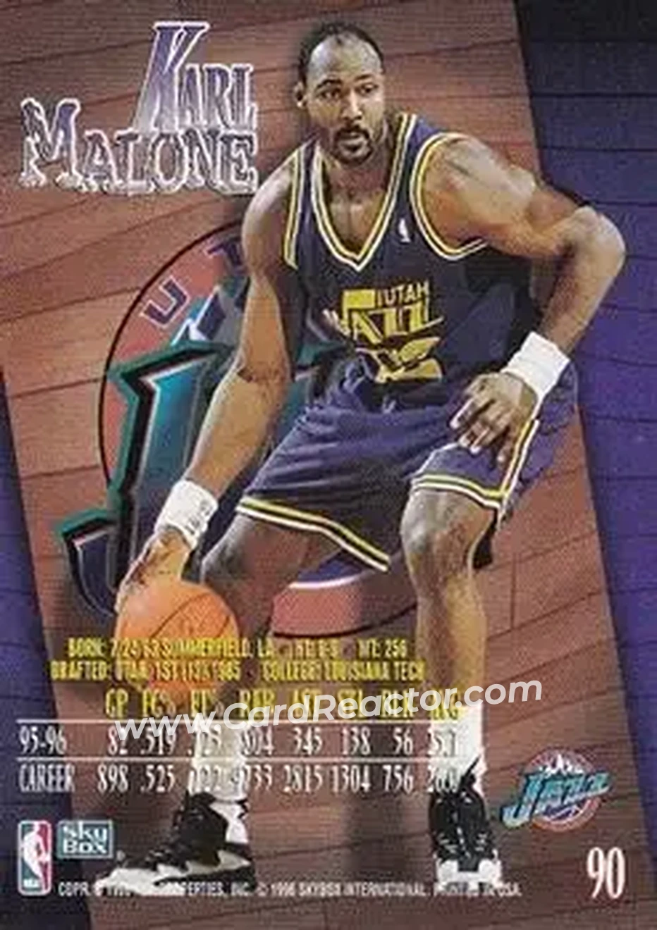 1996-97 SkyBox Z-Force #90 - Karl Malone - Utah Jazz - Back