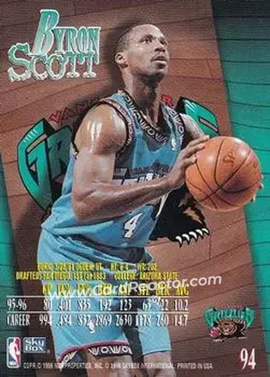 1996-97 SkyBox Z-Force #94 - Byron Scott - Vancouver Grizzlies - Back