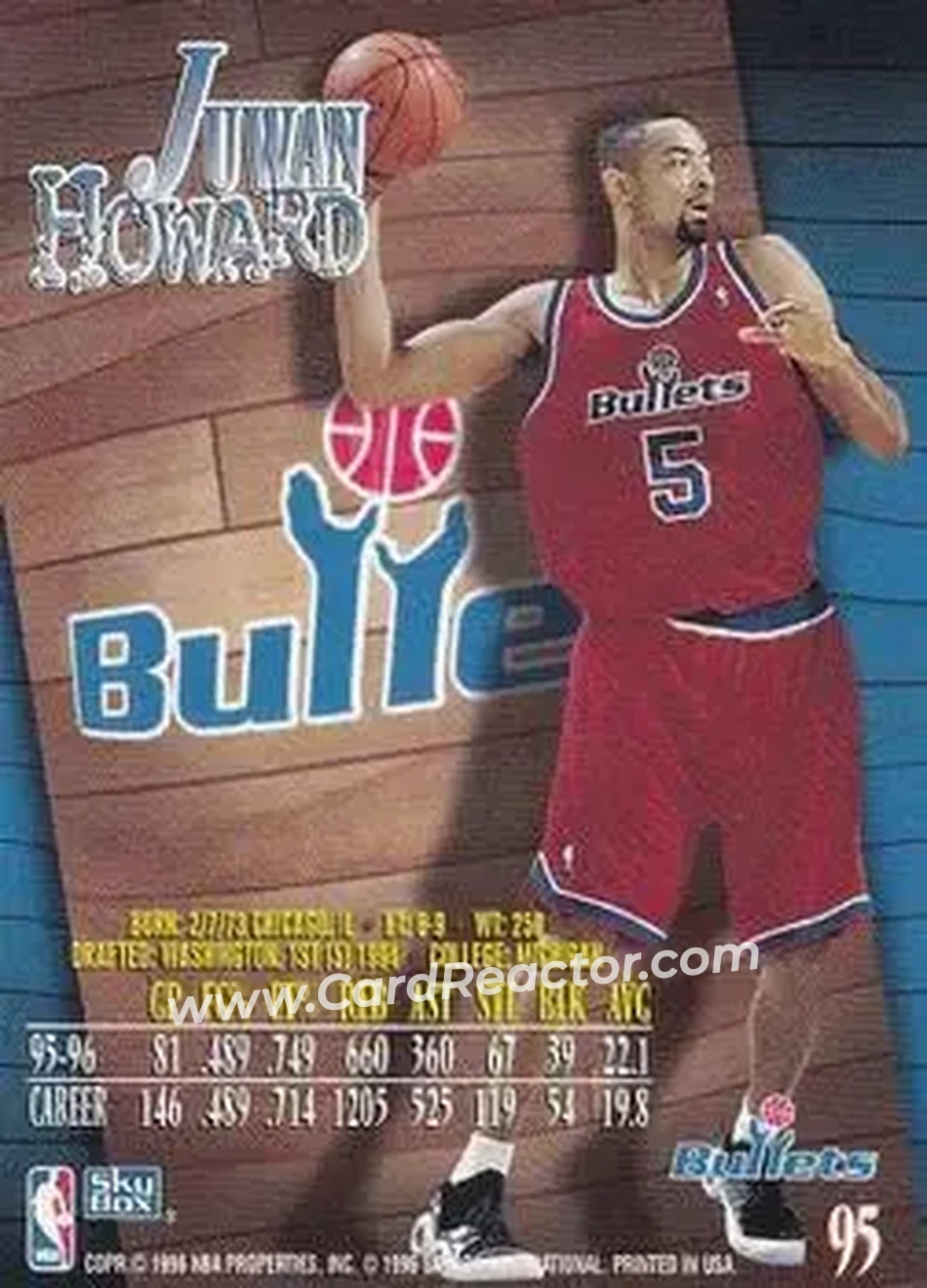 1996-97 SkyBox Z-Force #95 - Juwan Howard - Washington Bullets - Back