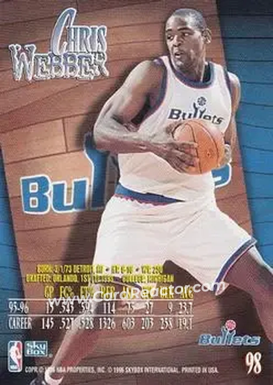 1996-97 SkyBox Z-Force #98 - Chris Webber - Washington Bullets - Back