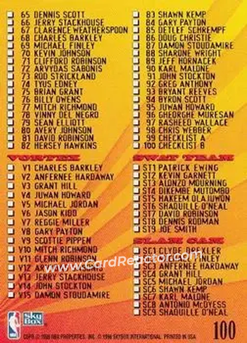 1996-97 SkyBox Z-Force #100 - Card #100 - Back 1996-97 SkyBox Z-Force #100 - Card #100 - Back