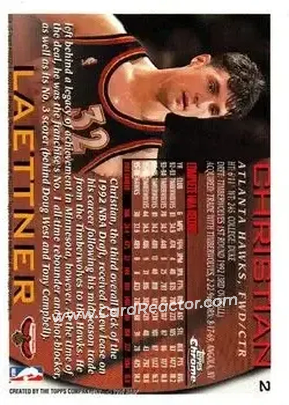 1996-97 Topps Chrome #2 - Christian Laettner - Atlanta Hawks - Back