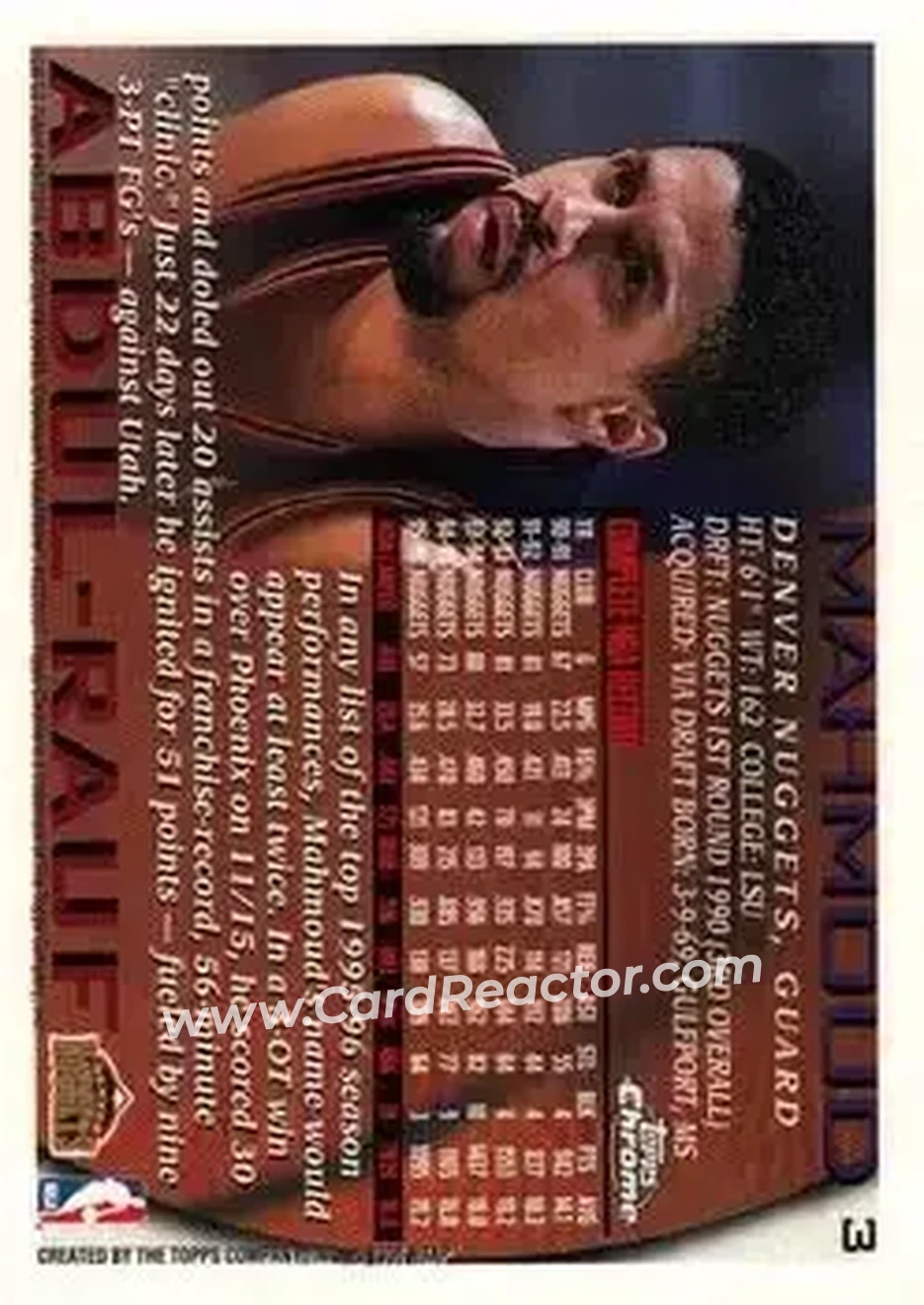 1996-97 Topps Chrome #3 - Mahmoud Abdul-Rauf - Denver Nuggets - Back