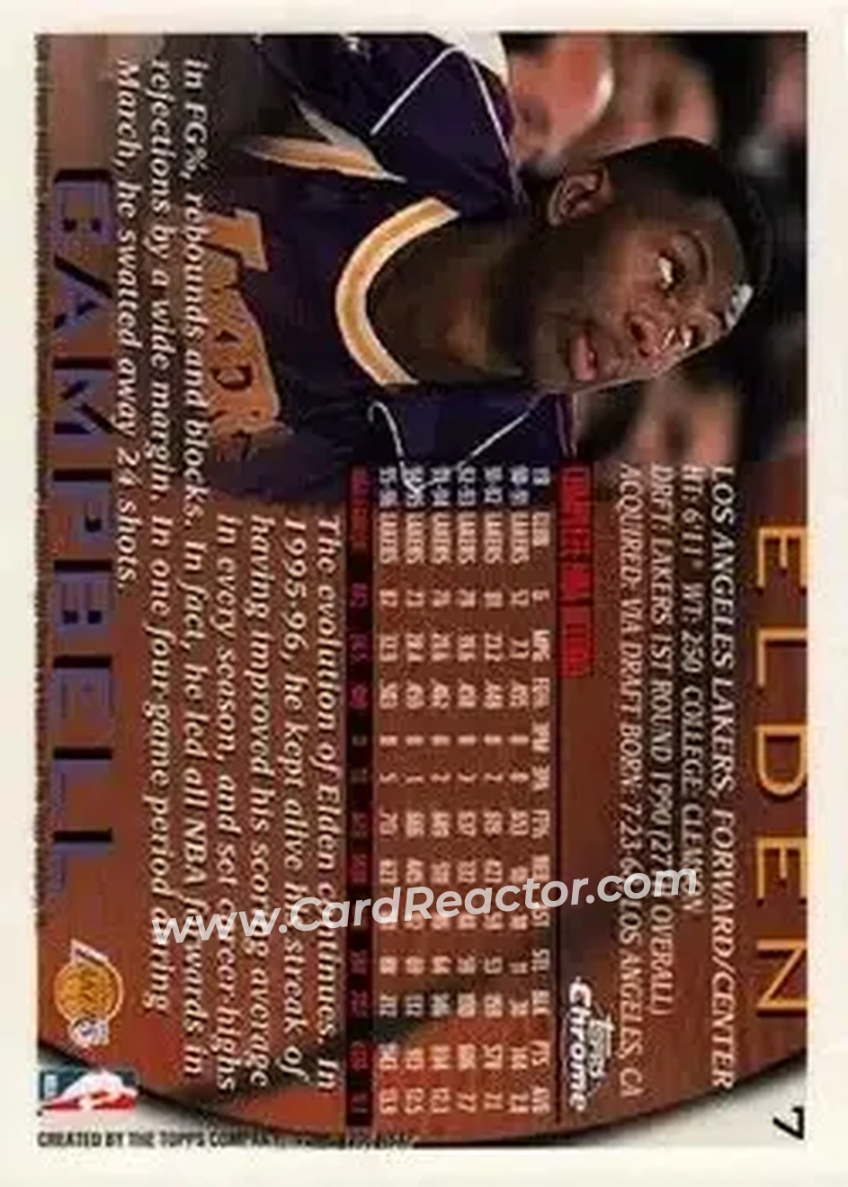 1996-97 Topps Chrome #7 - Elden Campbell - Los Angeles Lakers - Back