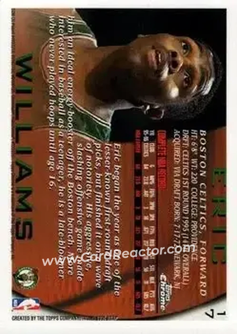 1996-97 Topps Chrome #17 - Eric Williams - Boston Celtics - Back