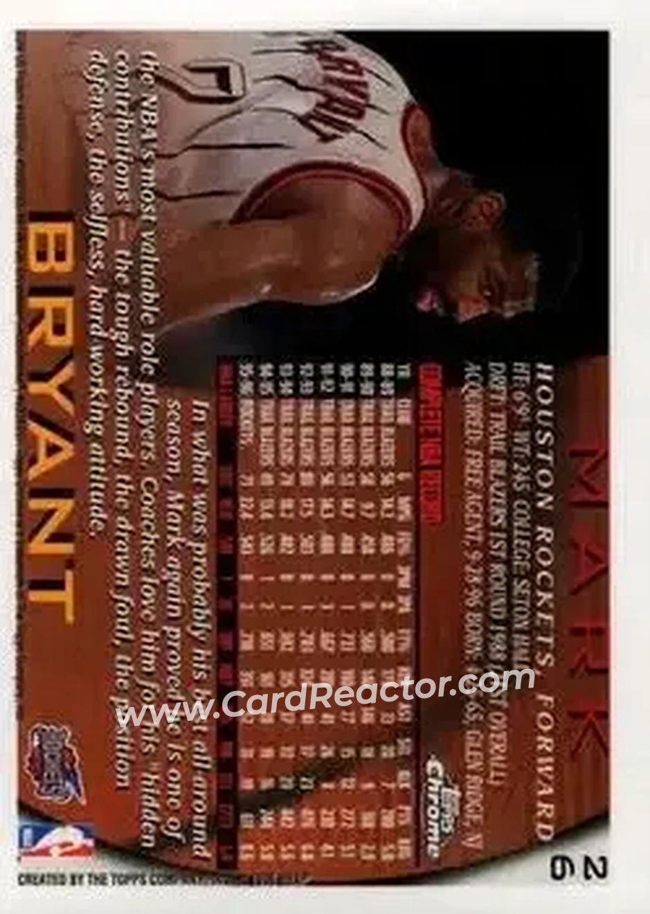 1996-97 Topps Chrome #26 - Mark Bryant - Houston Rockets - Back