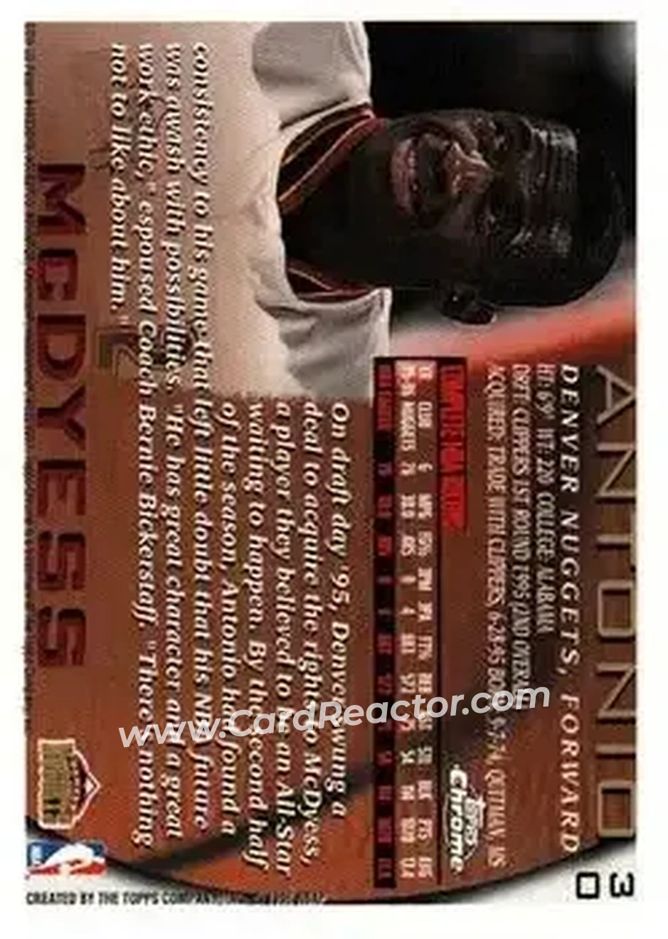 1996-97 Topps Chrome #30 - Antonio McDyess - Denver Nuggets - Back