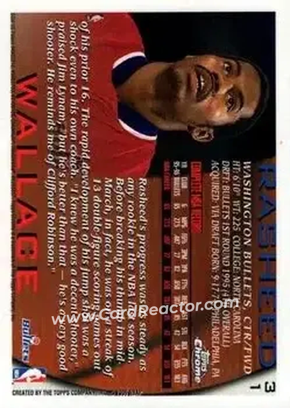 1996-97 Topps Chrome #31 - Rasheed Wallace - Washington Bullets - Back