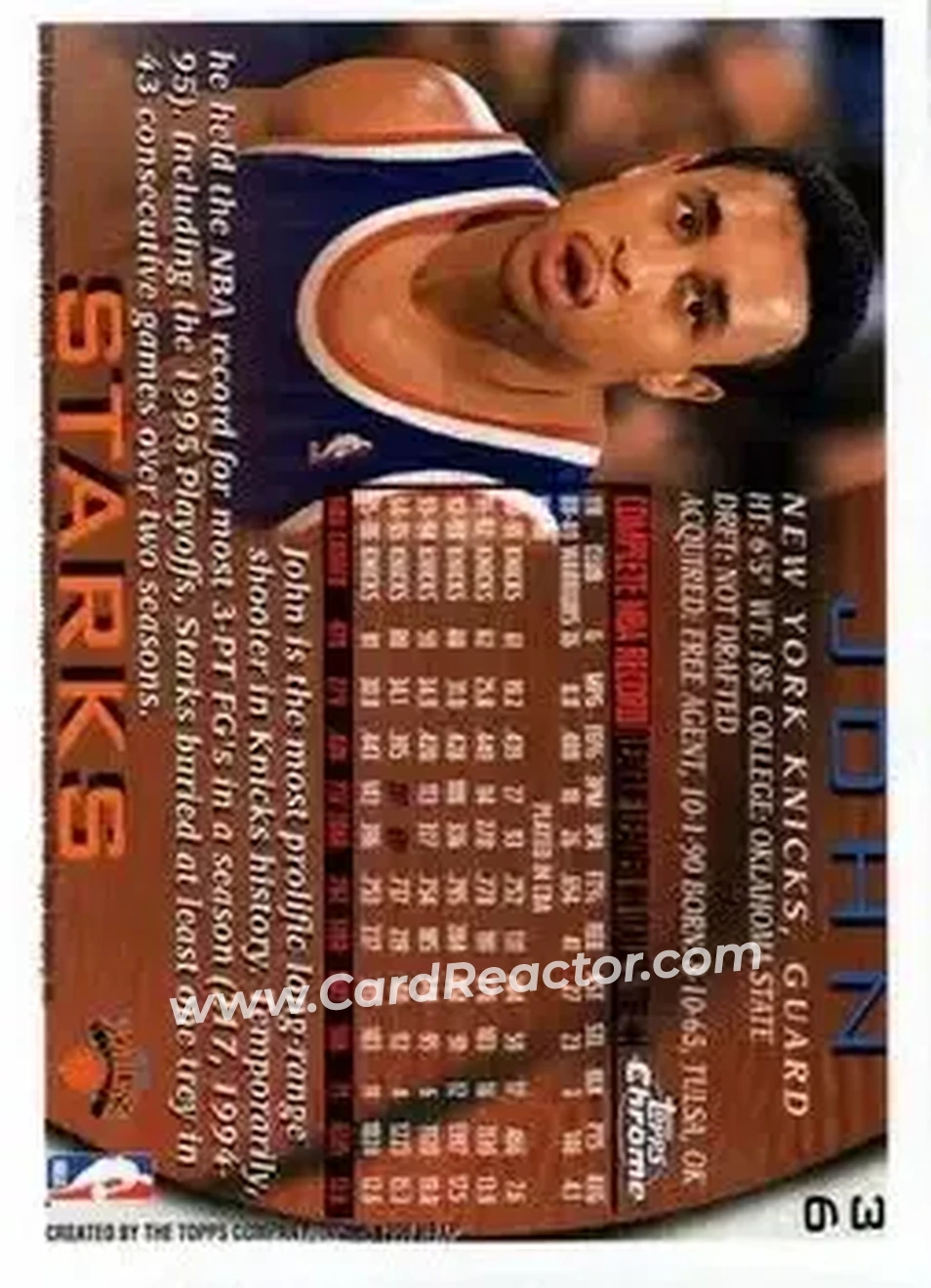 1996-97 Topps Chrome #36 - John Starks - New York Knicks - Back