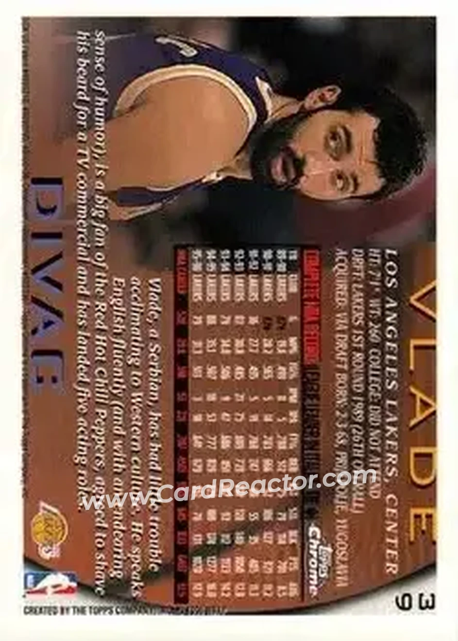1996-97 Topps Chrome #39 - Vlade Divac - Los Angeles Lakers - Back 1996-97 Topps Chrome #39 - Vlade Divac - Los Angeles Lakers - Back