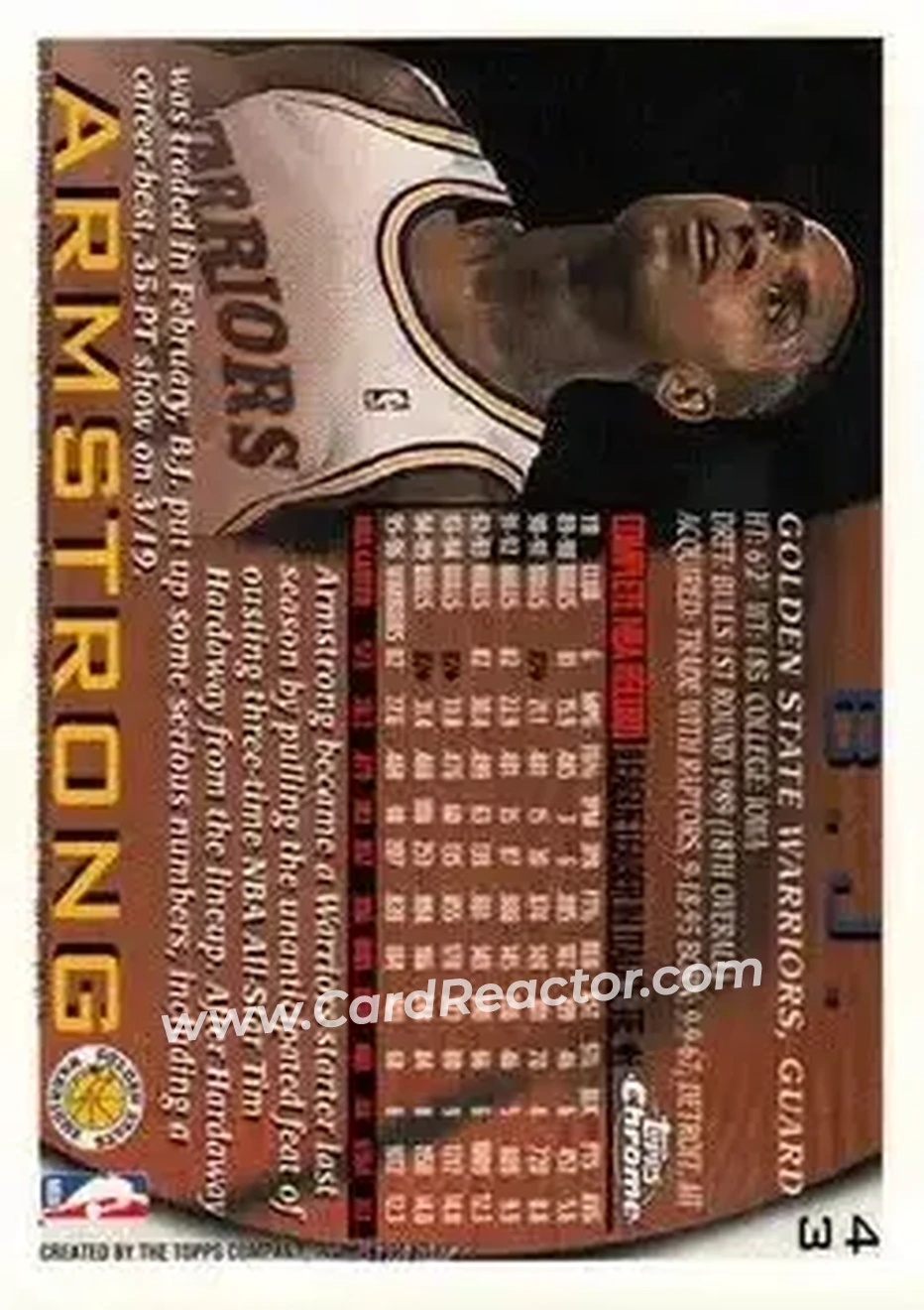 1996-97 Topps Chrome #43 - B.J. Armstrong - Golden State Warriors - Back
