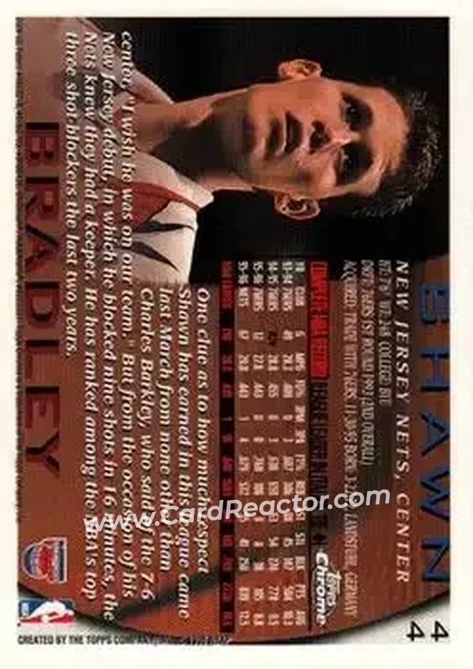 1996-97 Topps Chrome #44 - Shawn Bradley - New Jersey Nets - Back