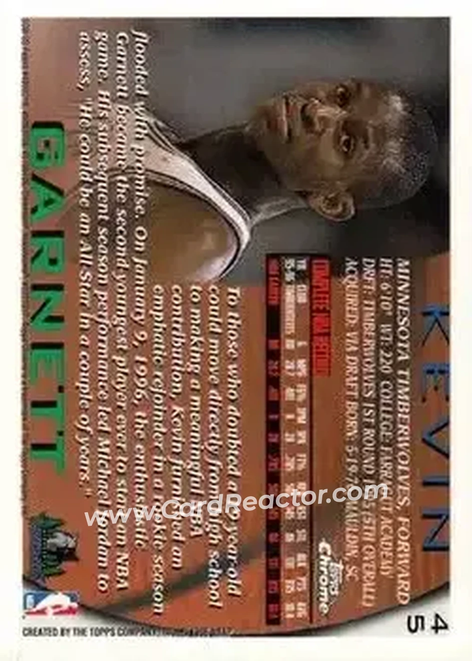 1996-97 Topps Chrome #45 - Kevin Garnett - Minnesota Timberwolves - Back
