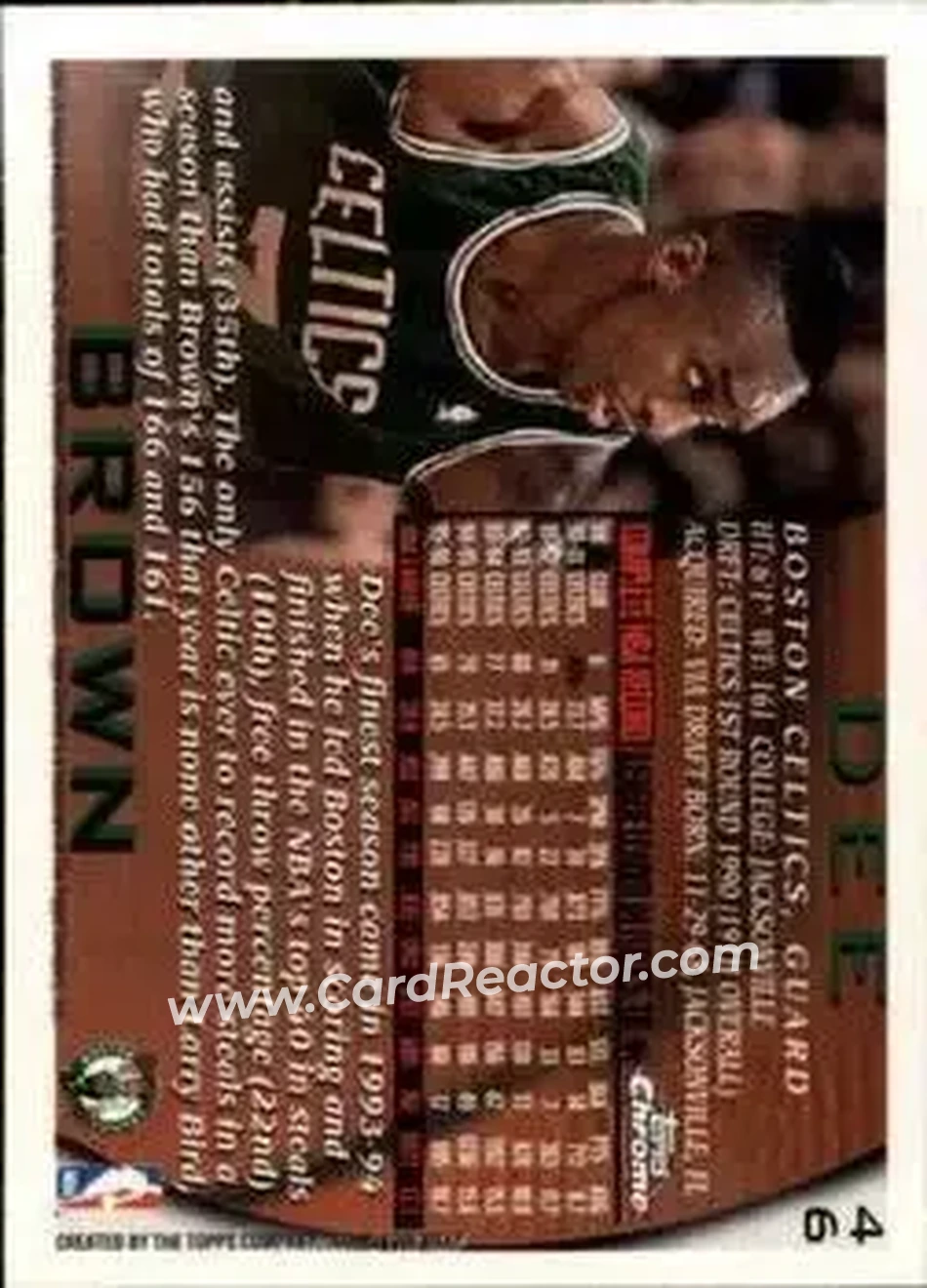 1996-97 Topps Chrome #46 - Dee Brown - Boston Celtics - Back 1996-97 Topps Chrome #46 - Dee Brown - Boston Celtics - Back