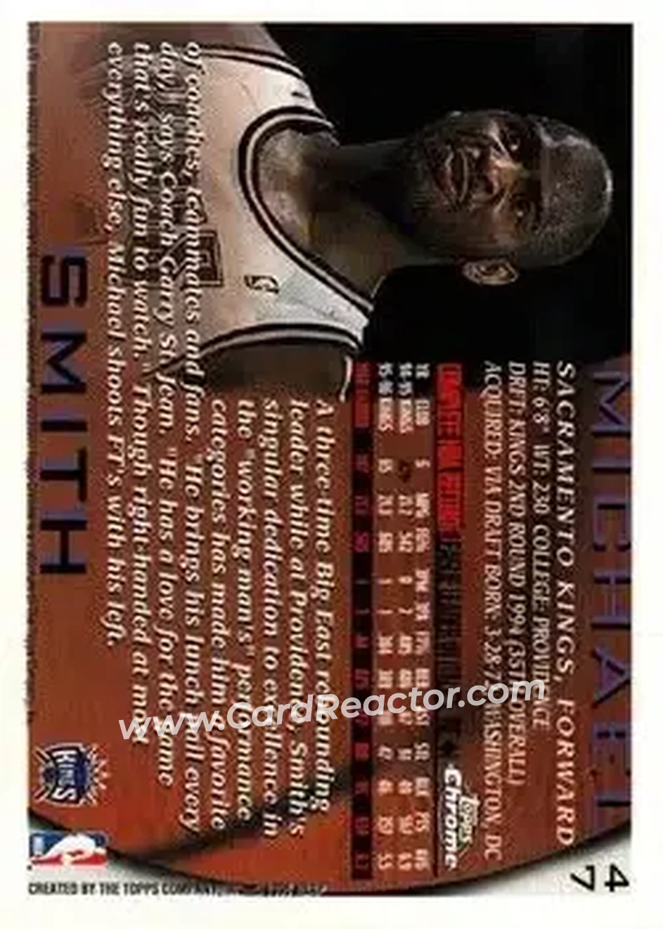 1996-97 Topps Chrome #47 - Michael Smith - Sacramento Kings - Back